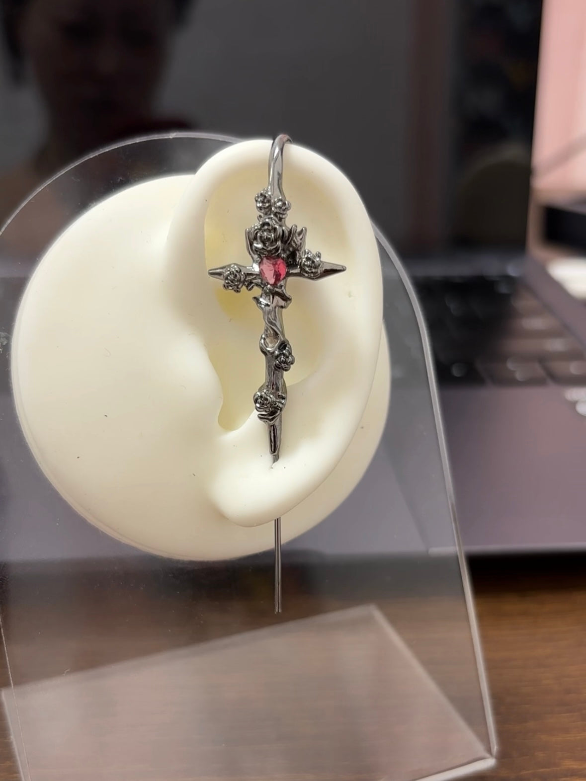 Unisex Goth Thorn Rose Cross Earrings