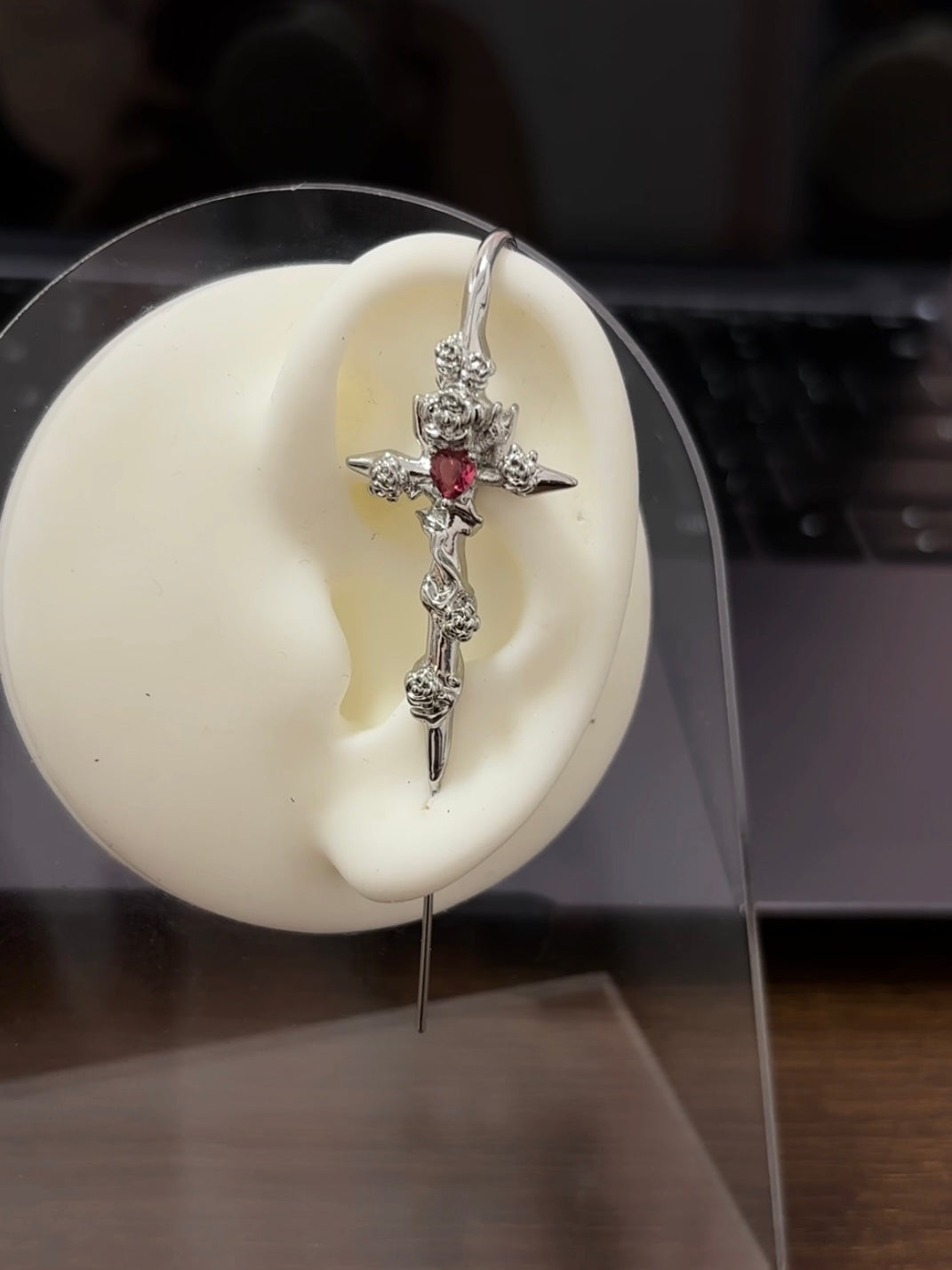 Unisex Goth Thorn Rose Cross Earrings