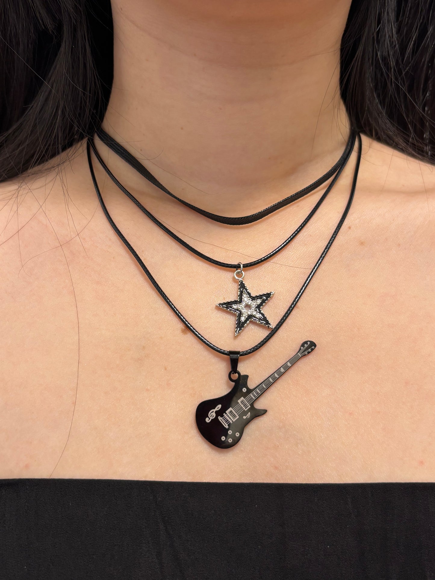 Y2K Punk Star Guitar Stainless Steel Necklace