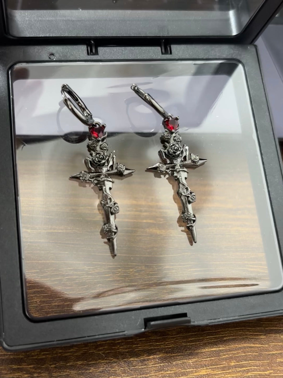 Gothic Unisex Thorn Rose Hoop Earrings