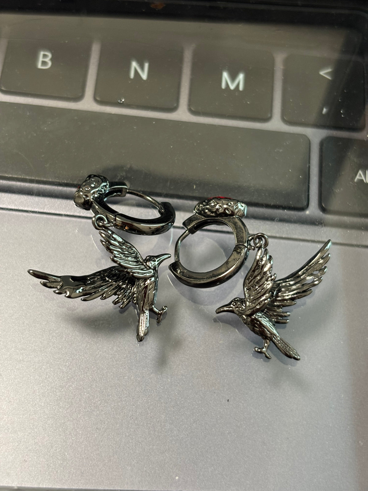Goth Black Raven Hoop Earrings