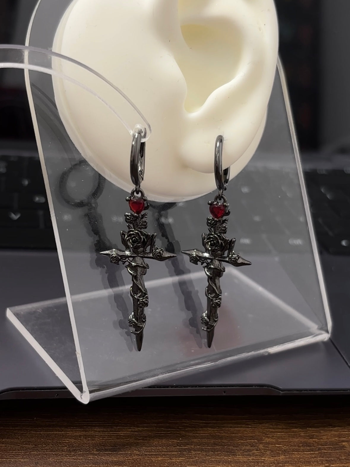 Gothic Unisex Thorn Rose Hoop Earrings