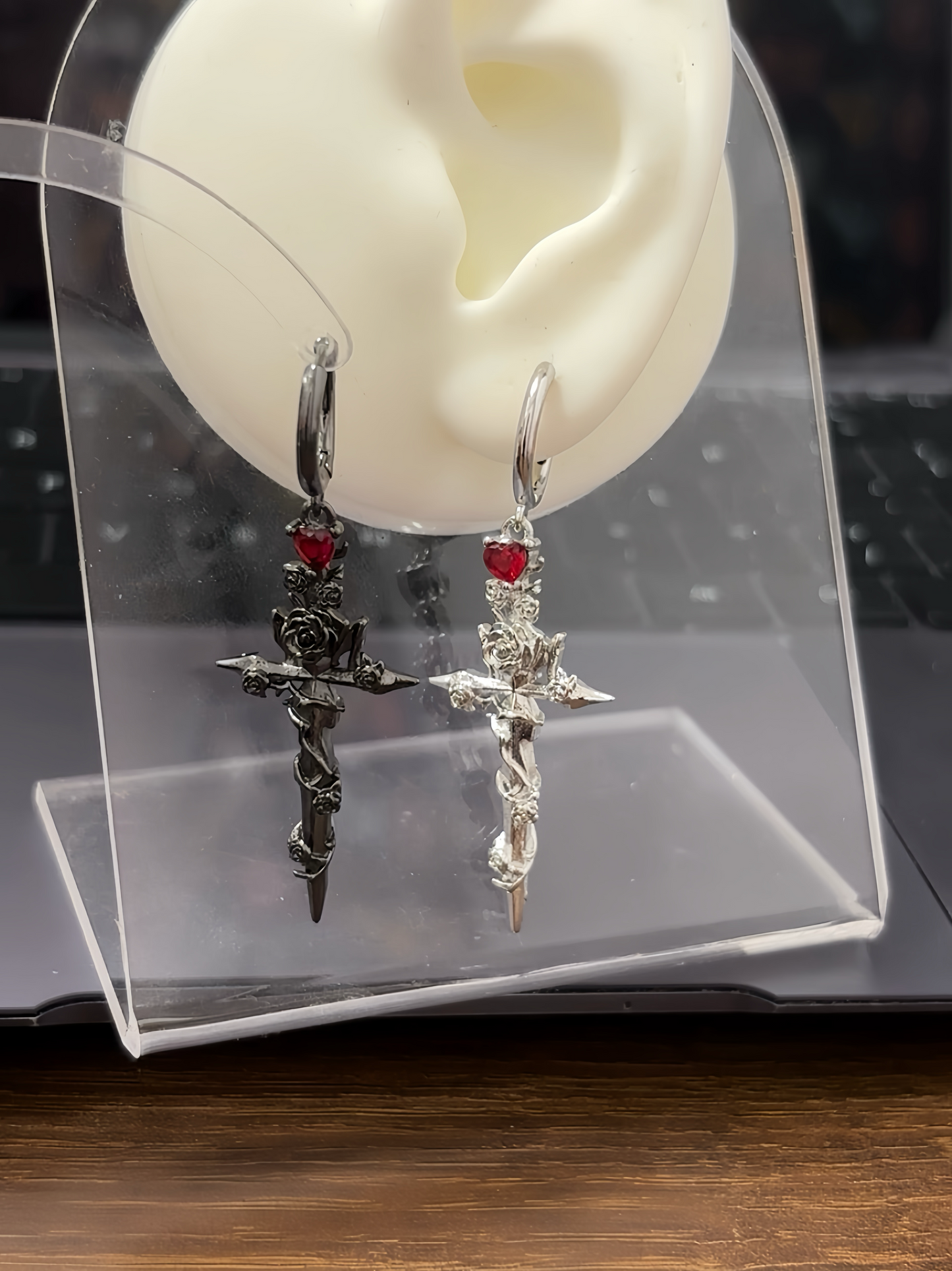 Gothic Unisex Thorn Rose Hoop Earrings