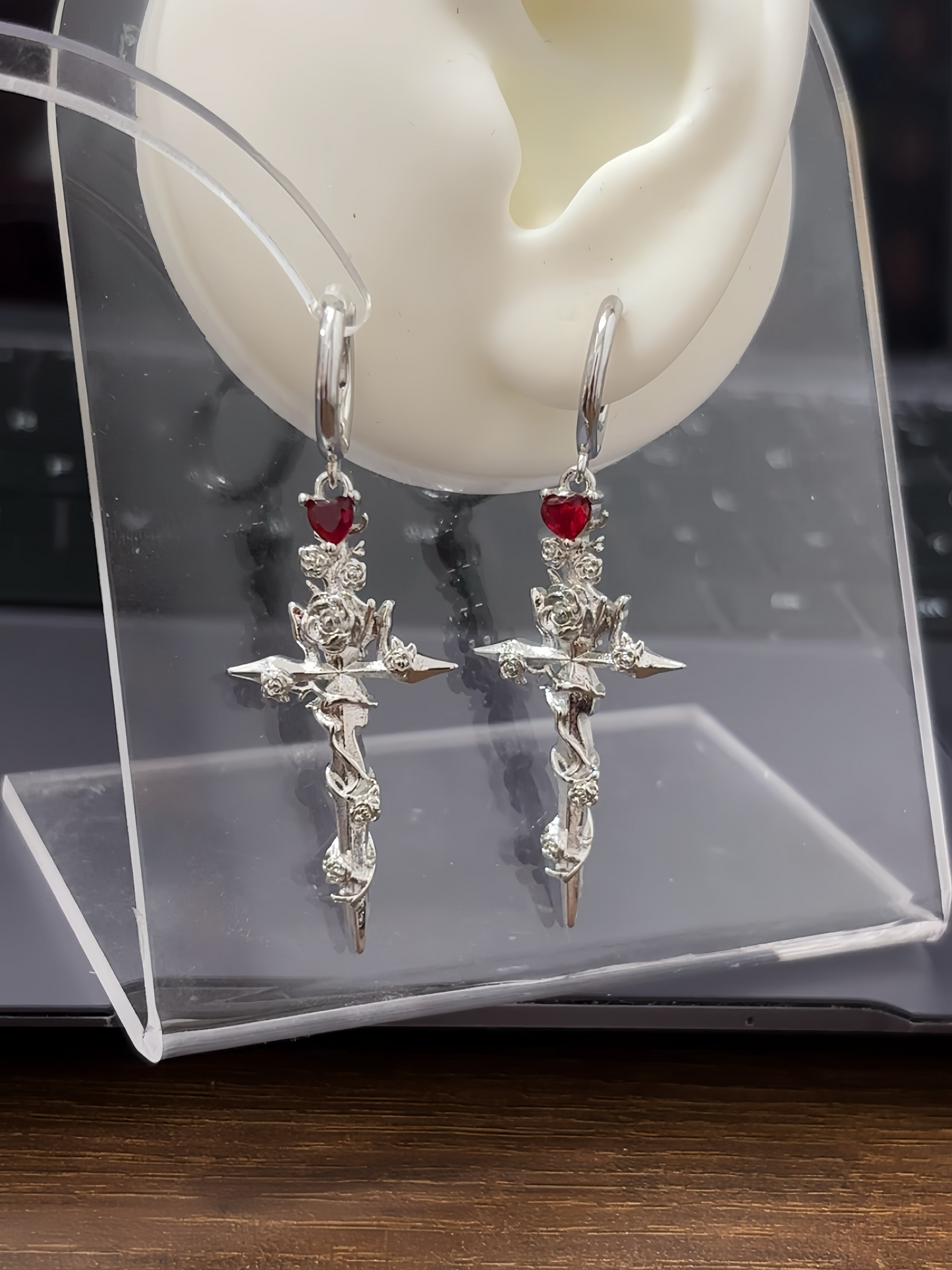 Gothic Unisex Thorn Rose Hoop Earrings