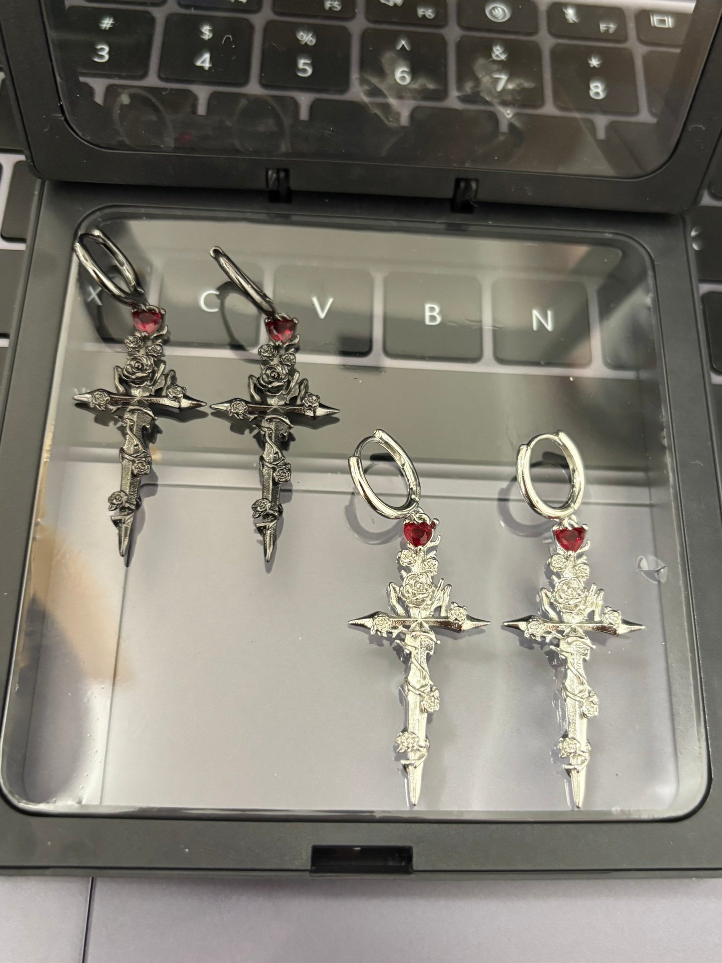 Gothic Unisex Thorn Rose Hoop Earrings