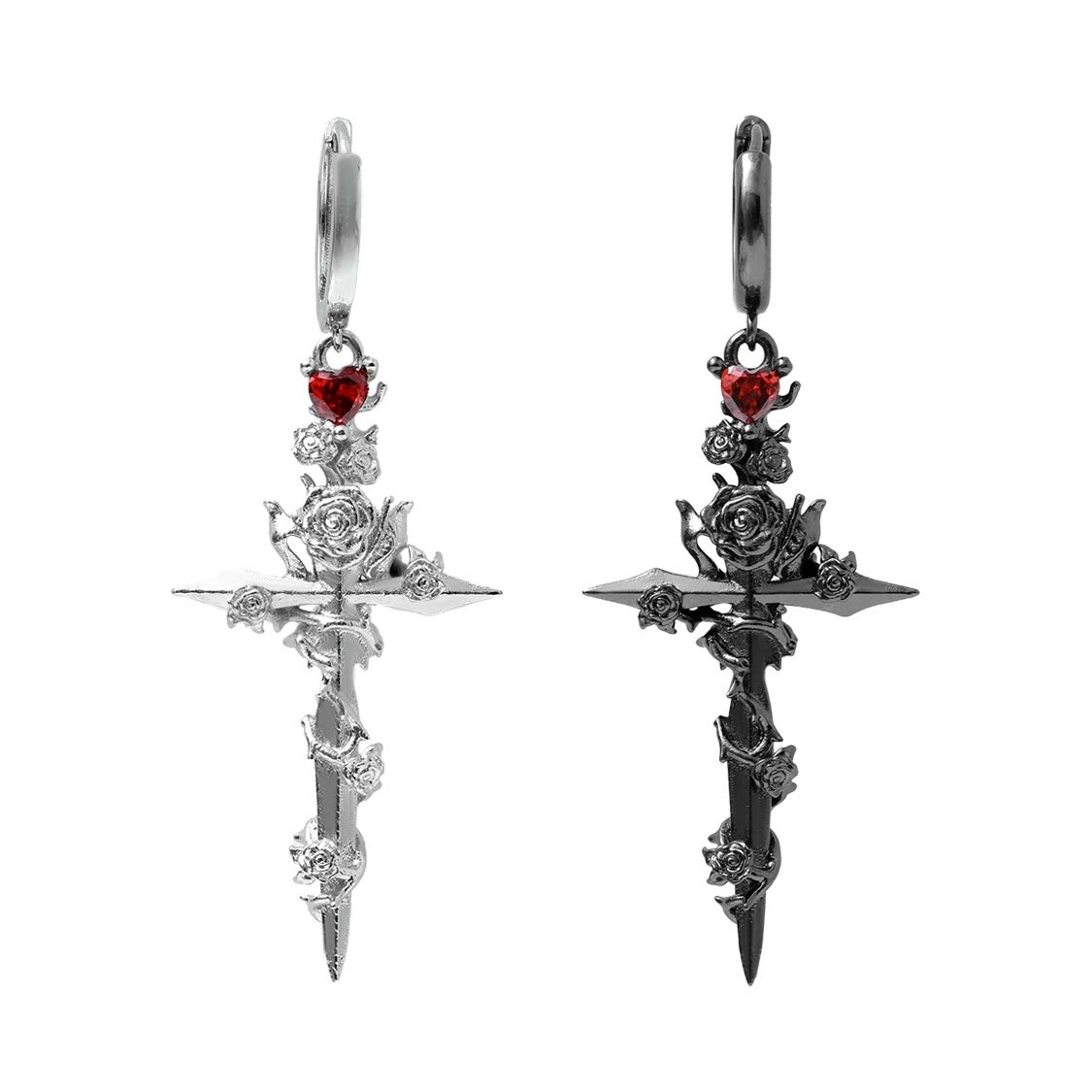 Gothic Unisex Thorn Rose Hoop Earrings