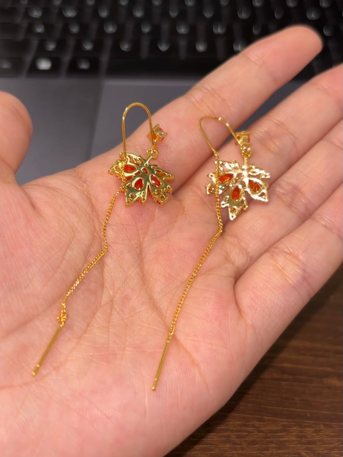 Red Zircon Maple Leaf Tassel Earrings for Kazuha