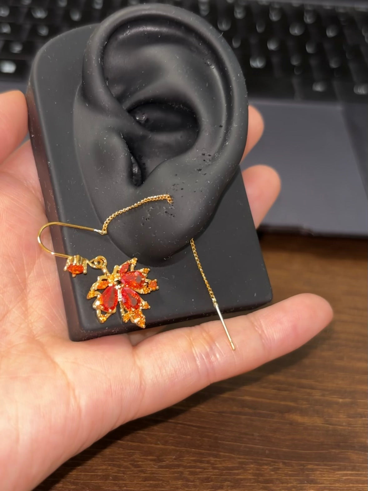 Red Zircon Maple Leaf Tassel Earrings for Kazuha