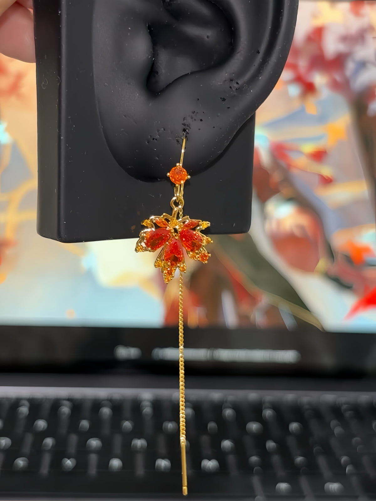 Red Zircon Maple Leaf Tassel Earrings for Kazuha