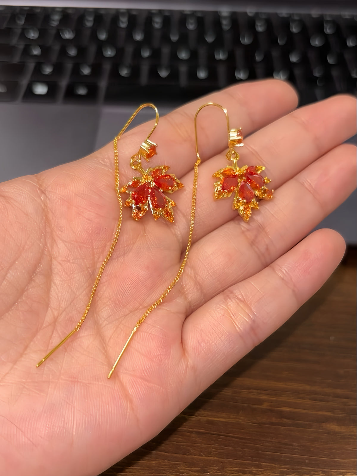 Red Zircon Maple Leaf Tassel Earrings for Kazuha