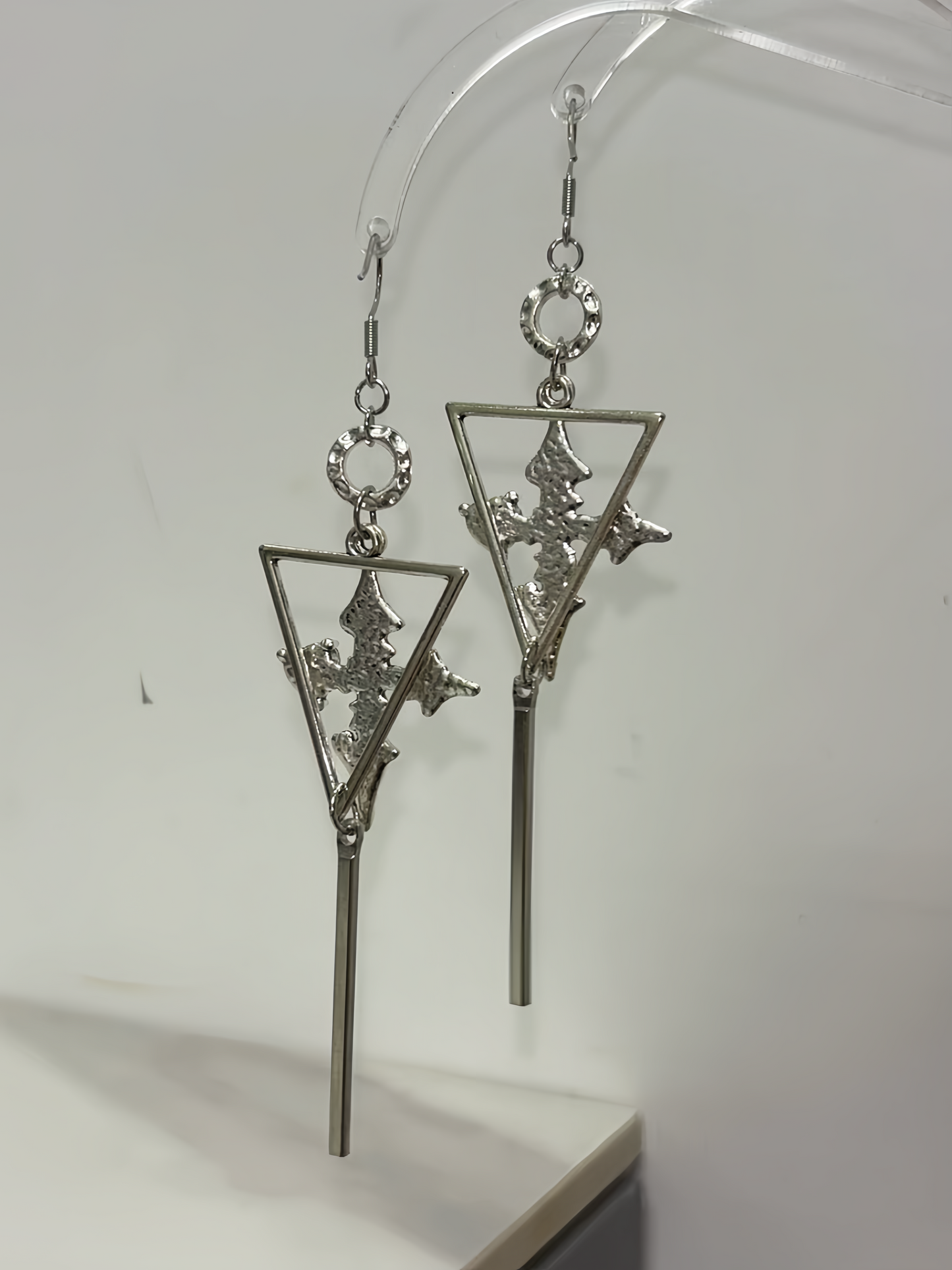 Gothic Red Cross Earrings - Inverted Triangle Dagger Drops