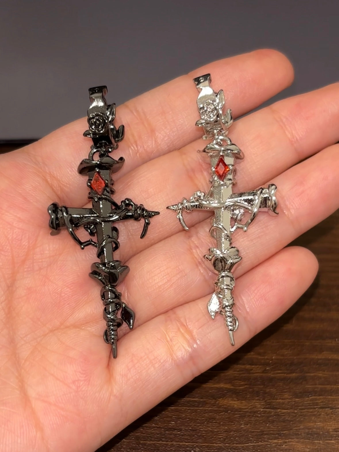 Goth Unisex Thorn Rose Cross Hoop Earrings