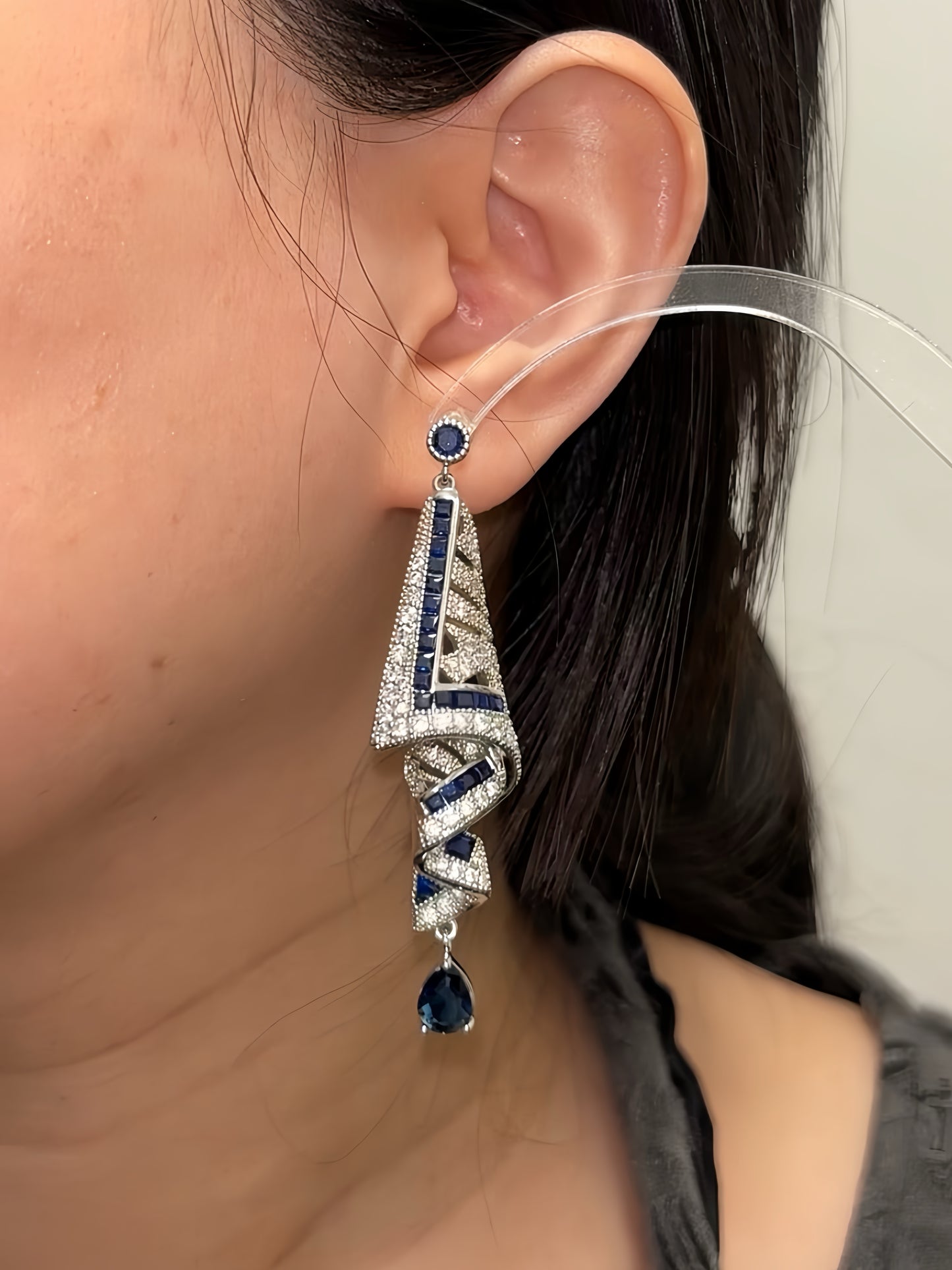 Elegant Blue Rhinestone Twist Stud Earring for Raven Claw