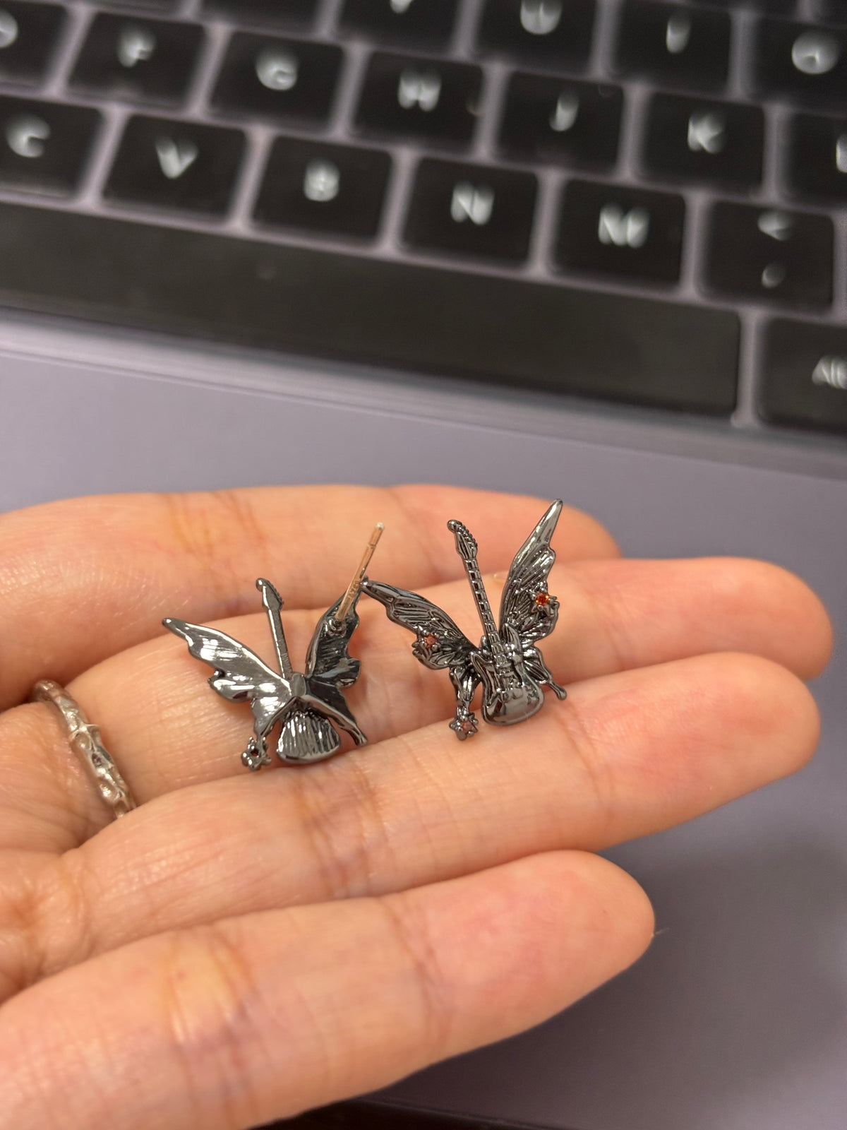 Goth Butterfly Guitar Stud Earrings