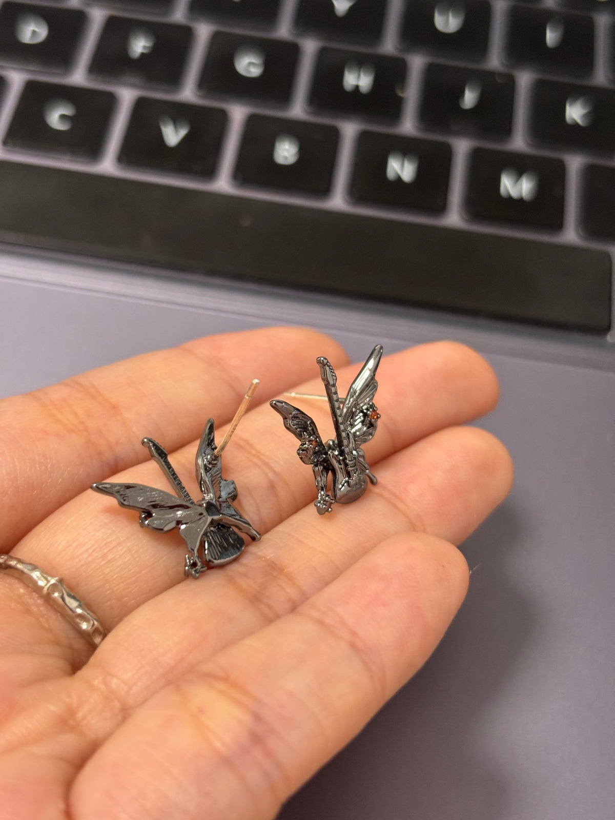 Goth Butterfly Guitar Stud Earrings