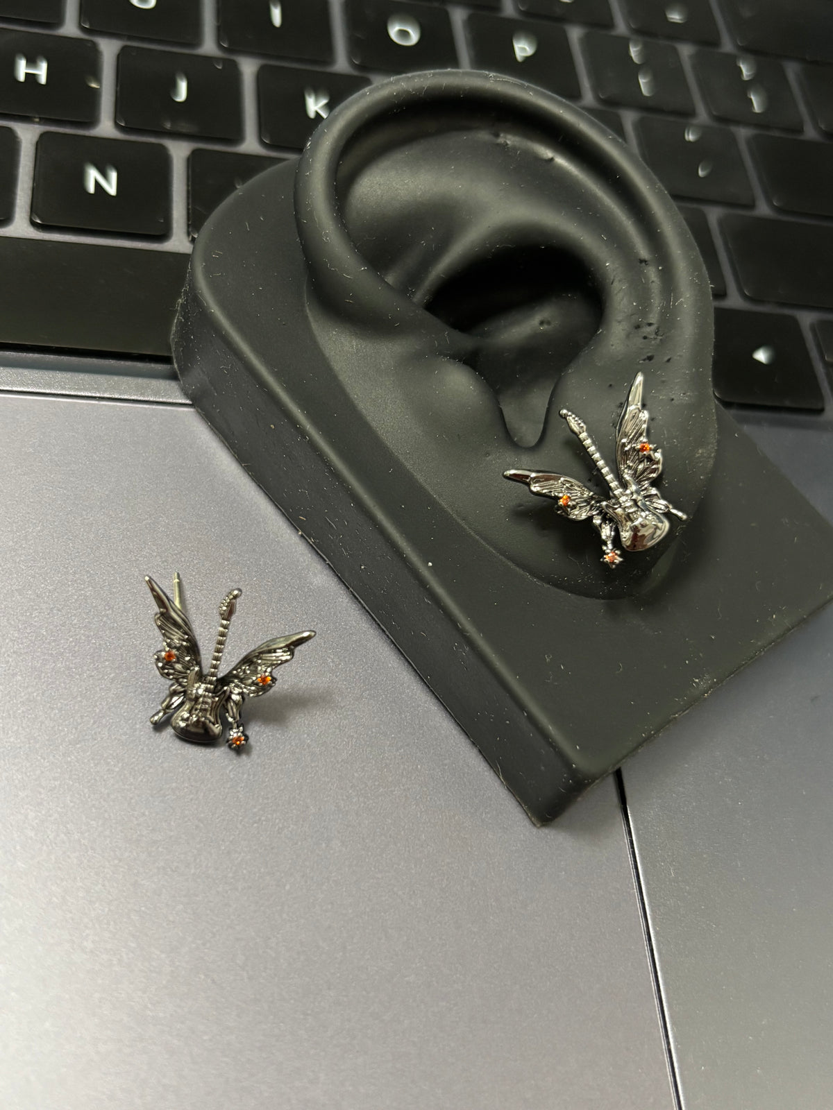 Goth Butterfly Guitar Stud Earrings
