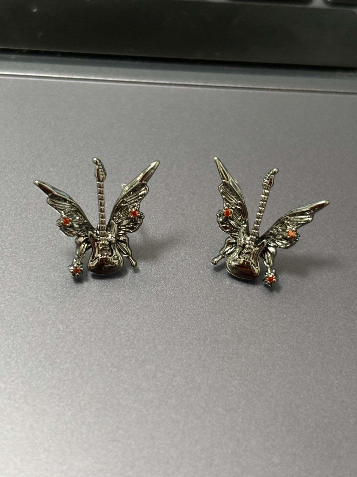 Goth Butterfly Guitar Stud Earrings