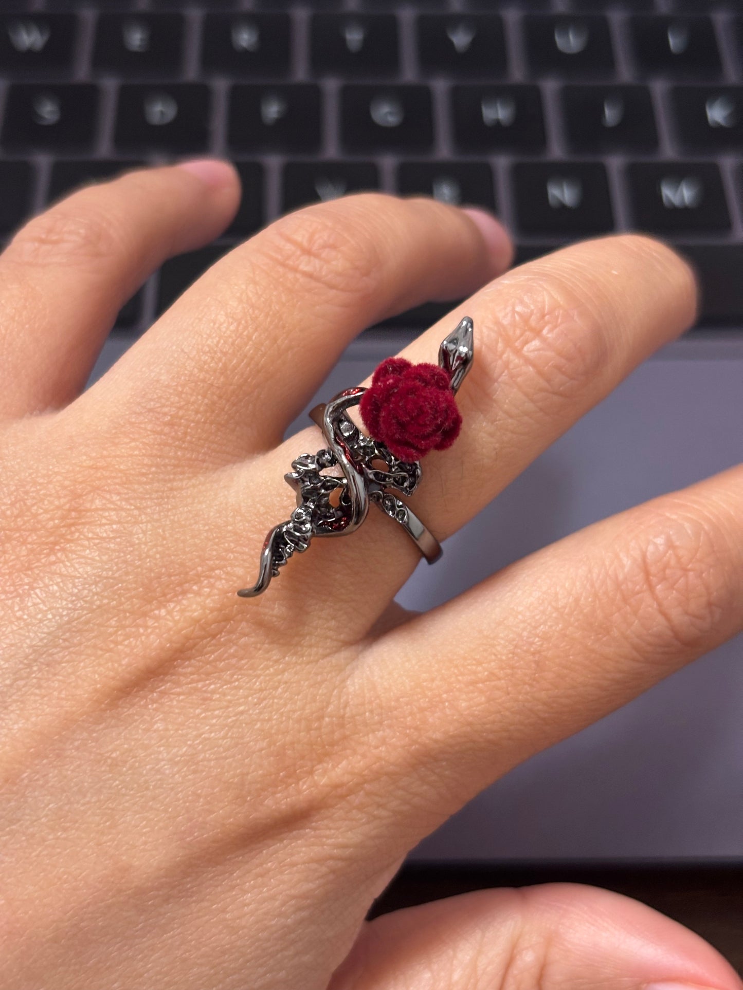 Y2K Snake & Rose Ring