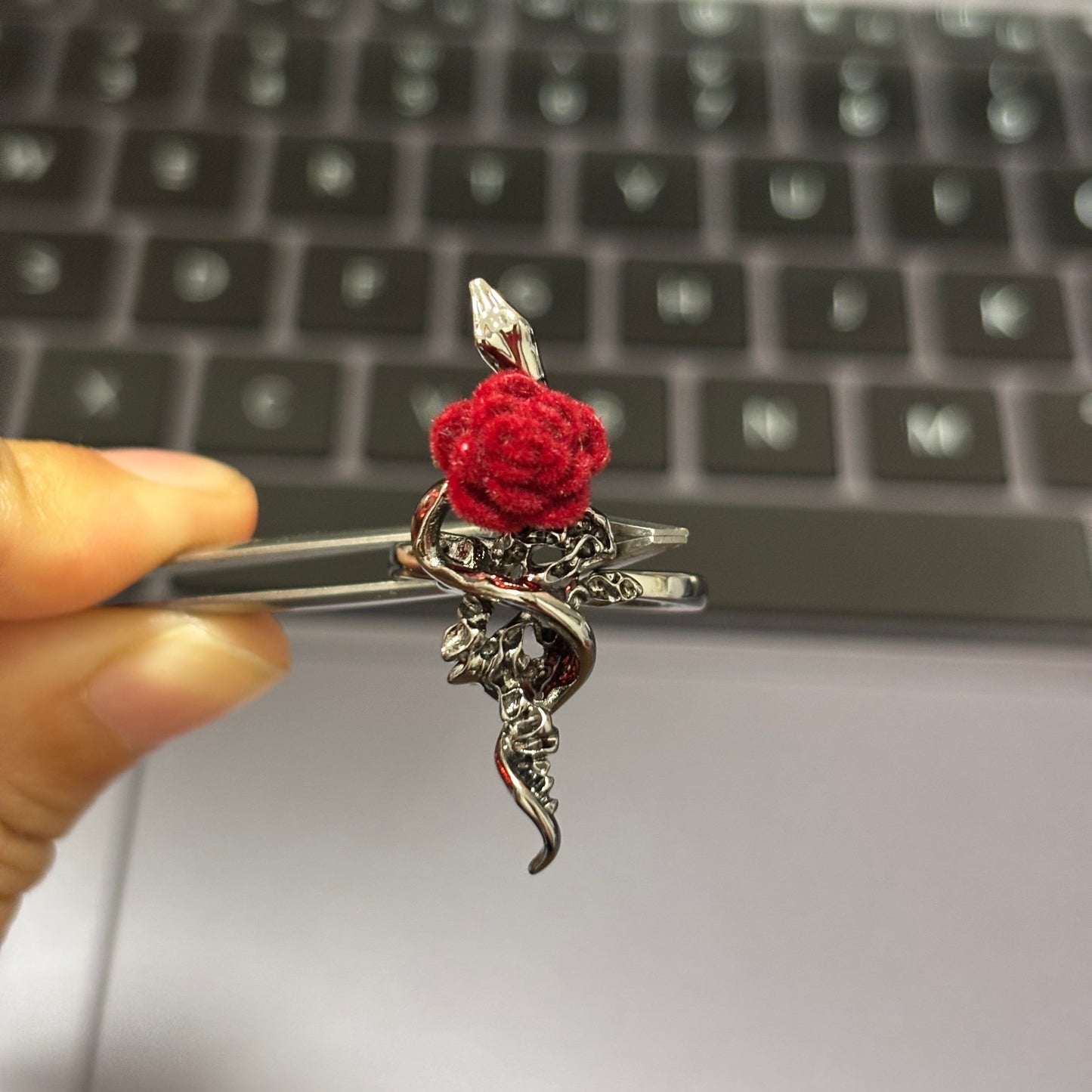 Y2K Snake & Rose Ring