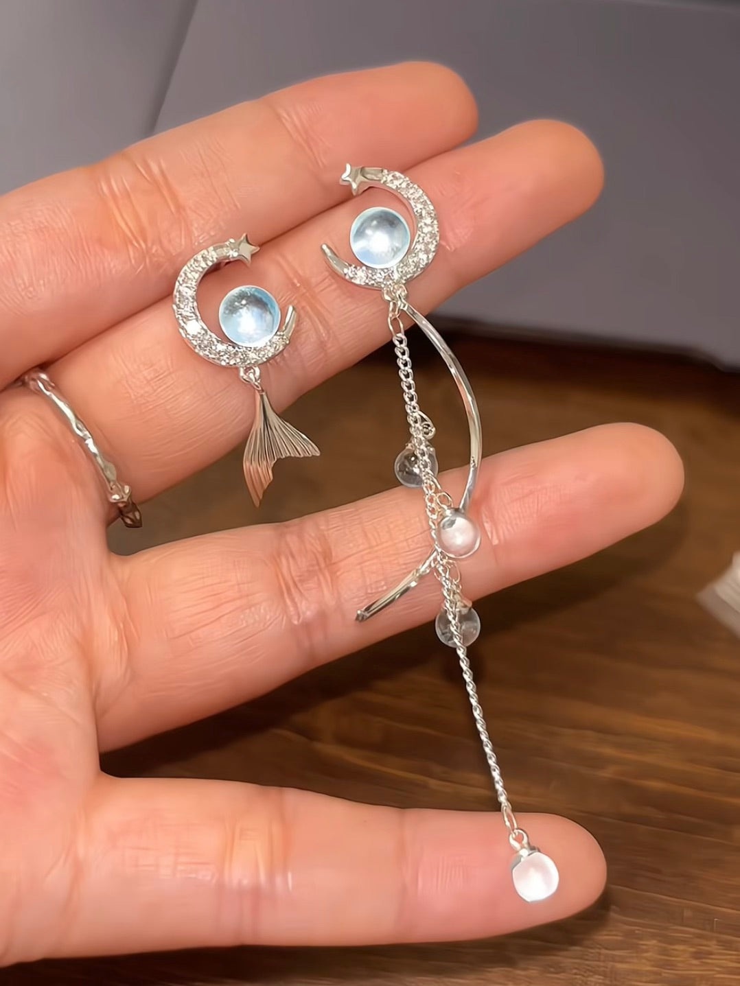 Dreamy Blue Mermaid Stud Earrings Inspired by  Vodyanitsa