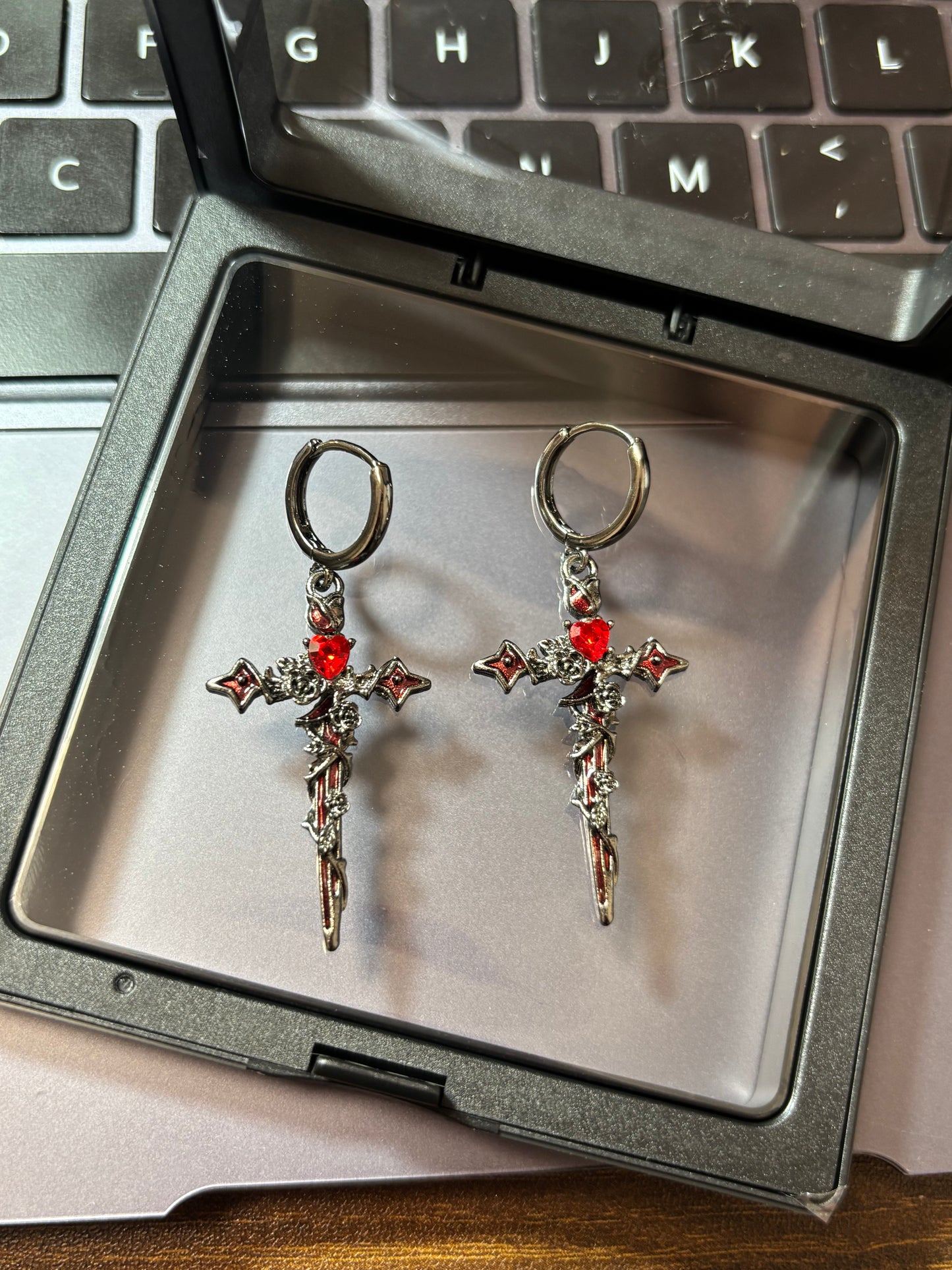 Gothic Style Cross & Bat Earrings