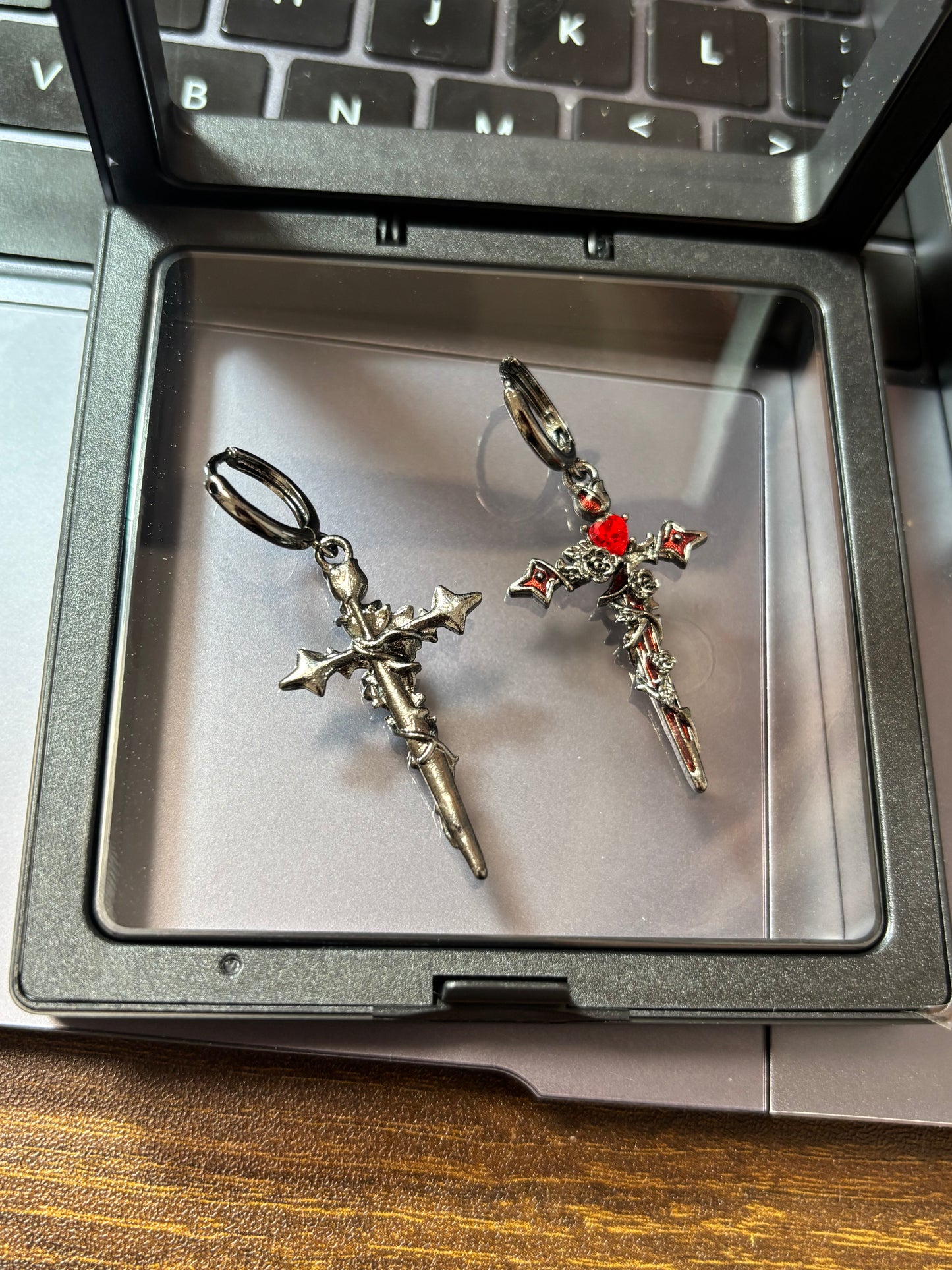 Gothic Style Cross & Bat Earrings