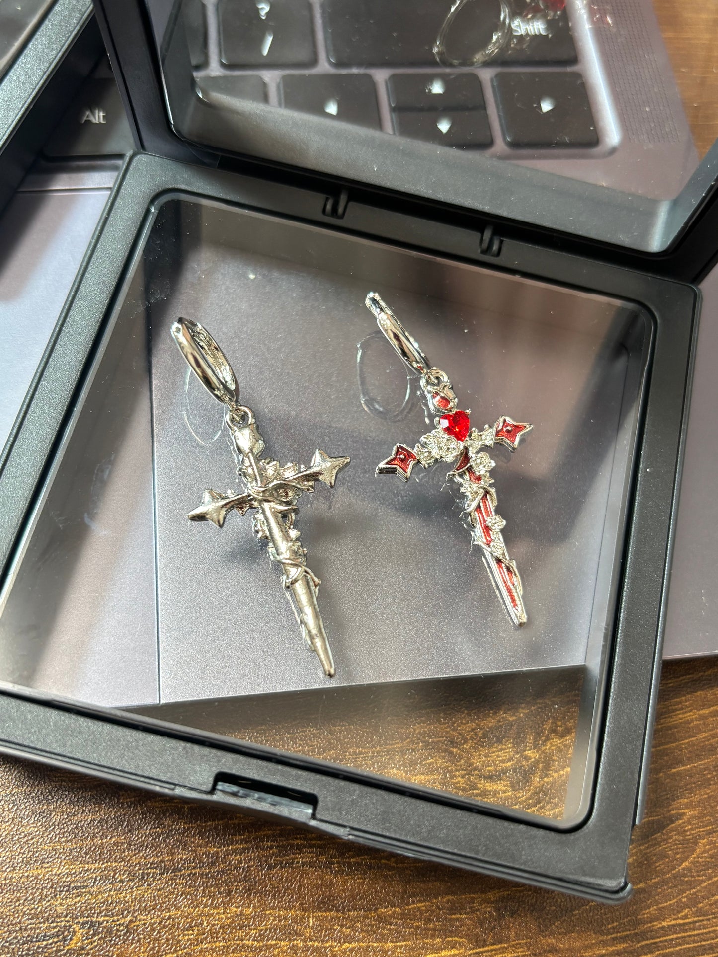 Gothic Style Cross & Bat Earrings