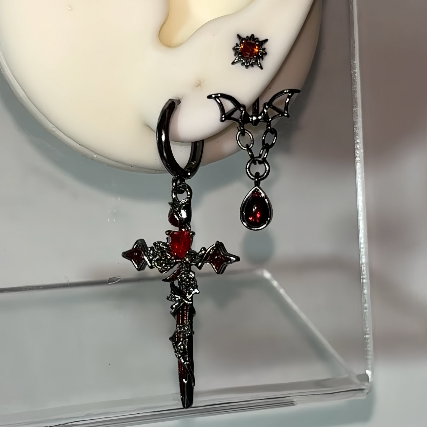 Gothic Style Cross & Bat Earrings