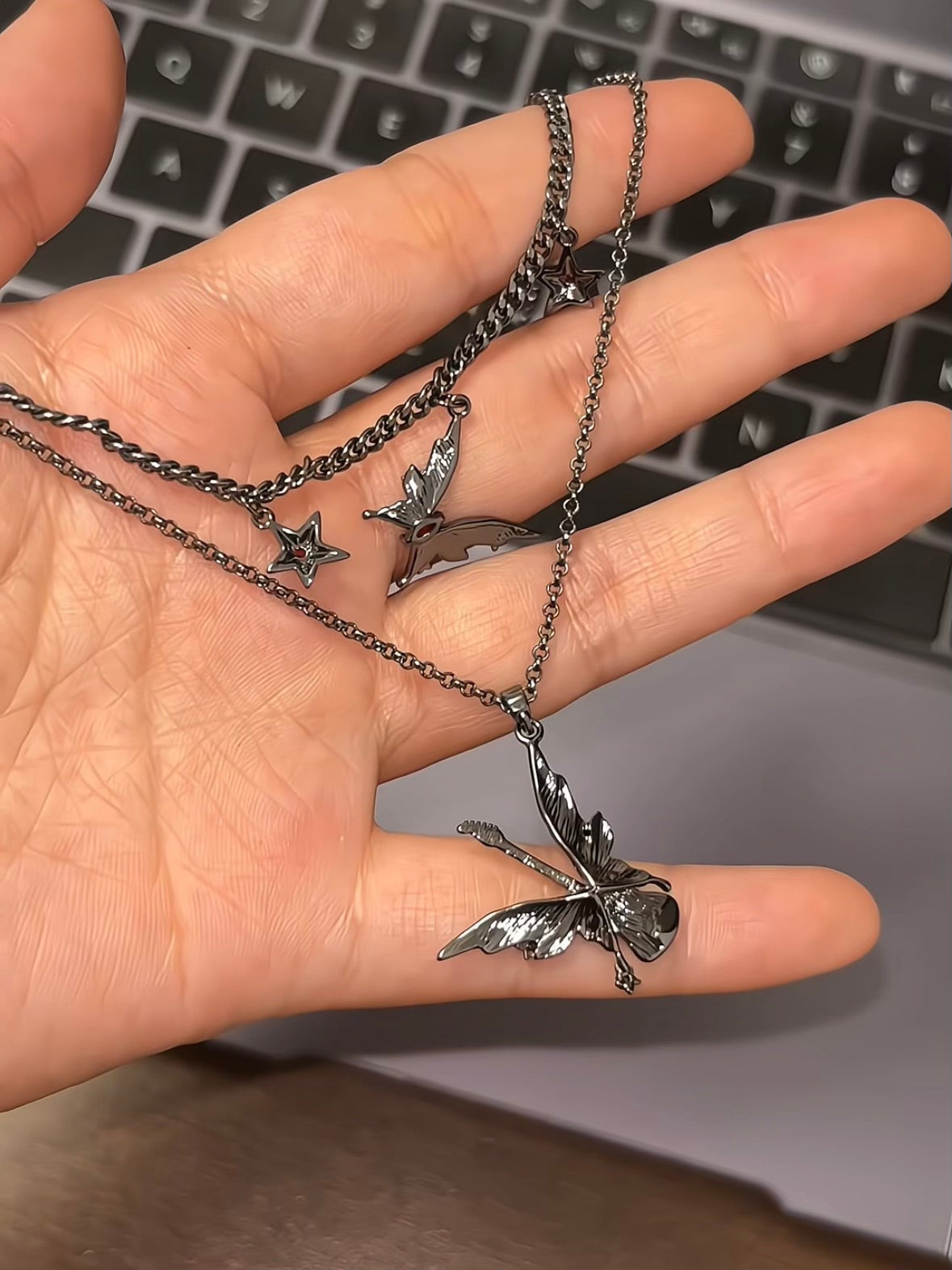 Goth Black Butterfly Guitar Double Layers Necklace