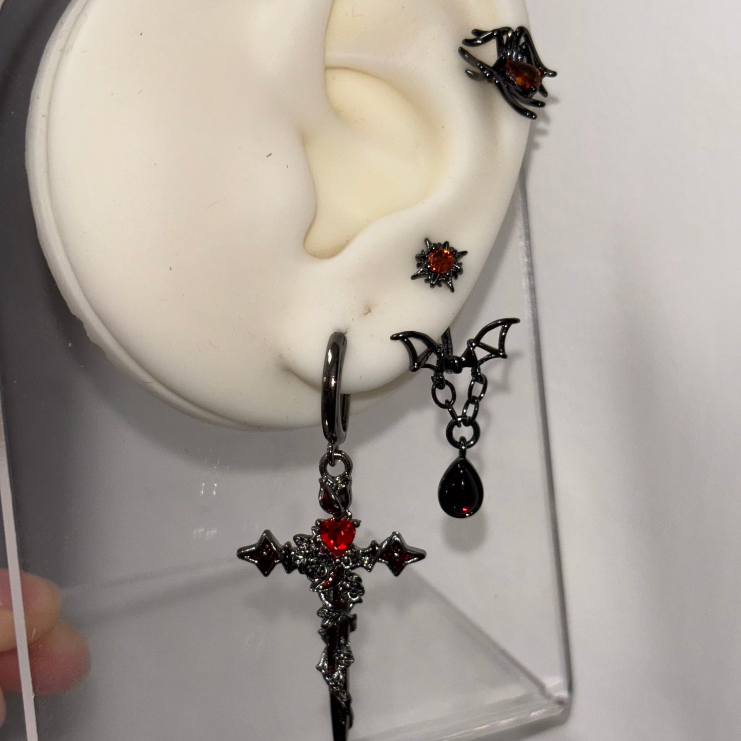 Gothic Style Cross & Bat Earrings