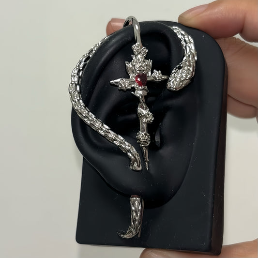 2-Piece Gothic Snake Ear Wrap with Cross Ear Pin