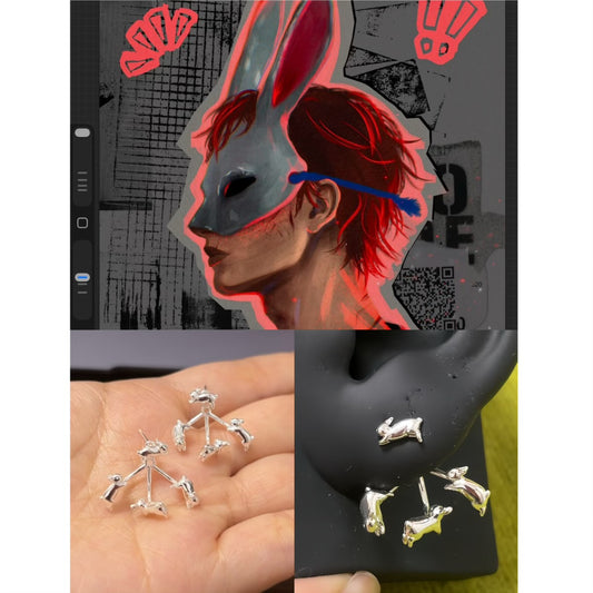 Cute Neil Running Rabbit Stud Earrings