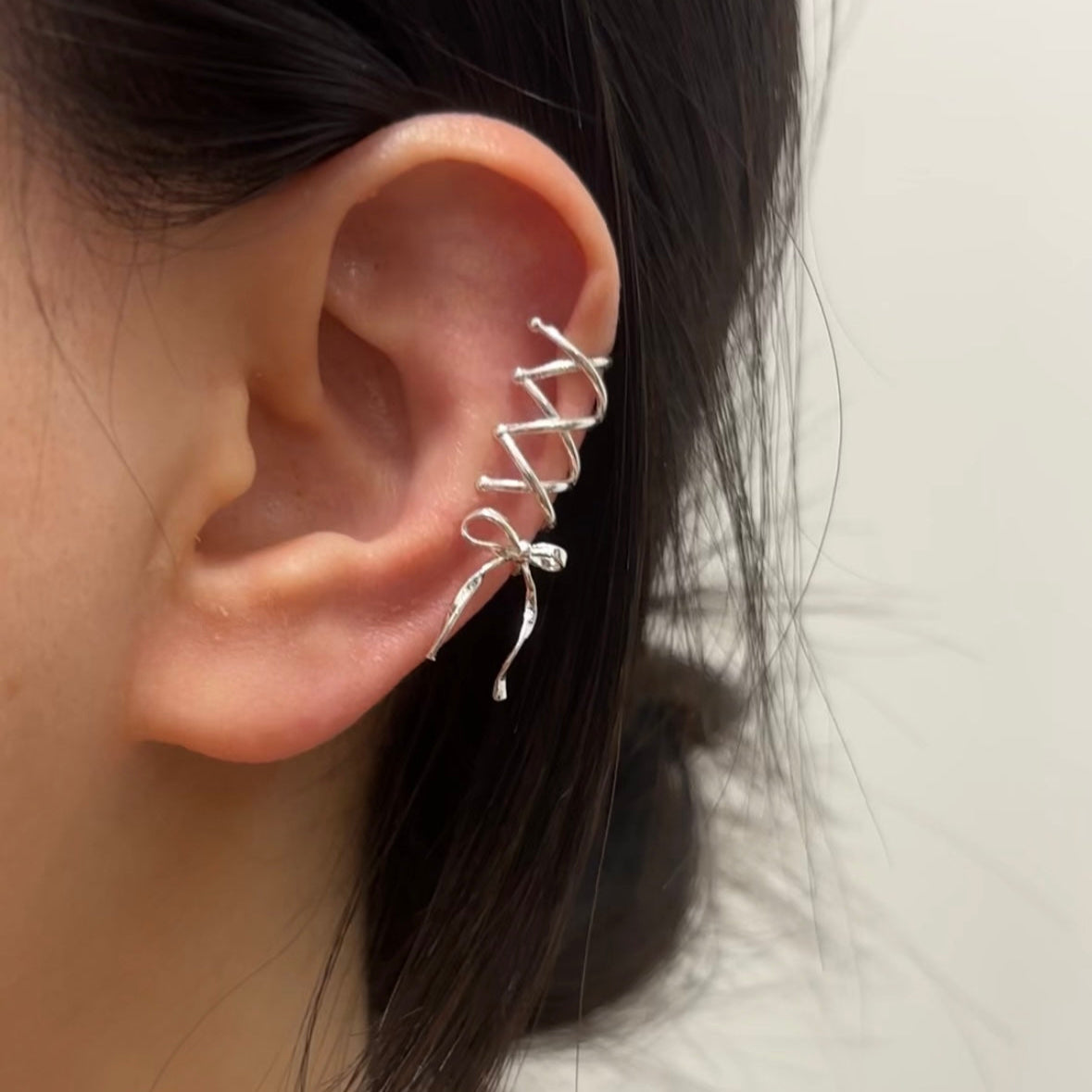 Silver Sweet Bow Ear Cuff