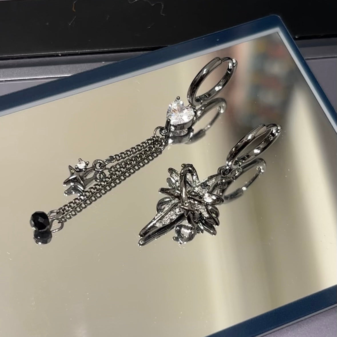 Y2K Goth Black Star & Heart Hoop Earrings