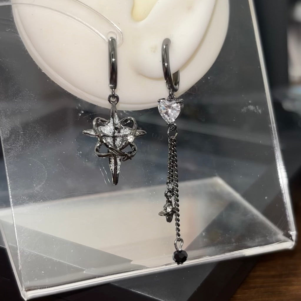 Y2K Goth Black Star & Heart Hoop Earrings