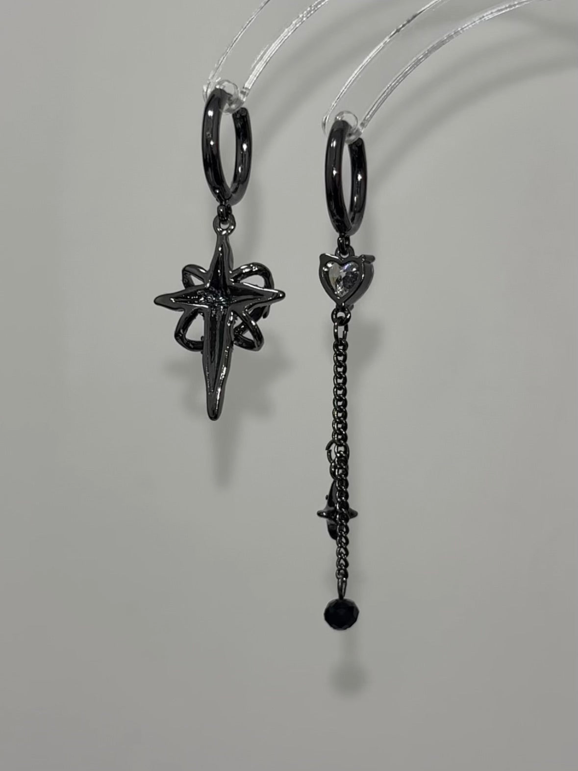 Y2K Goth Black Star & Heart Hoop Earrings