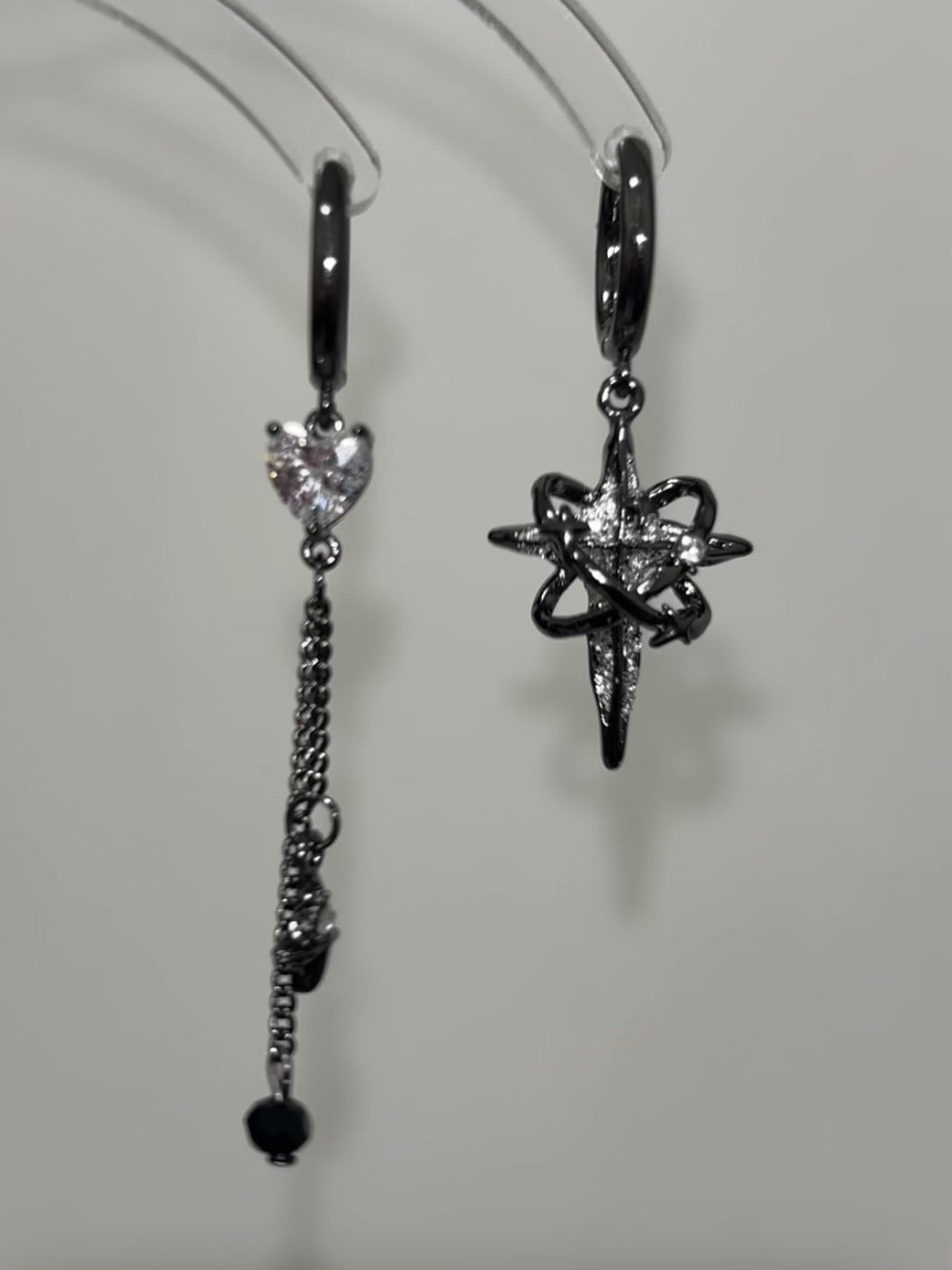Y2K Goth Black Star & Heart Hoop Earrings