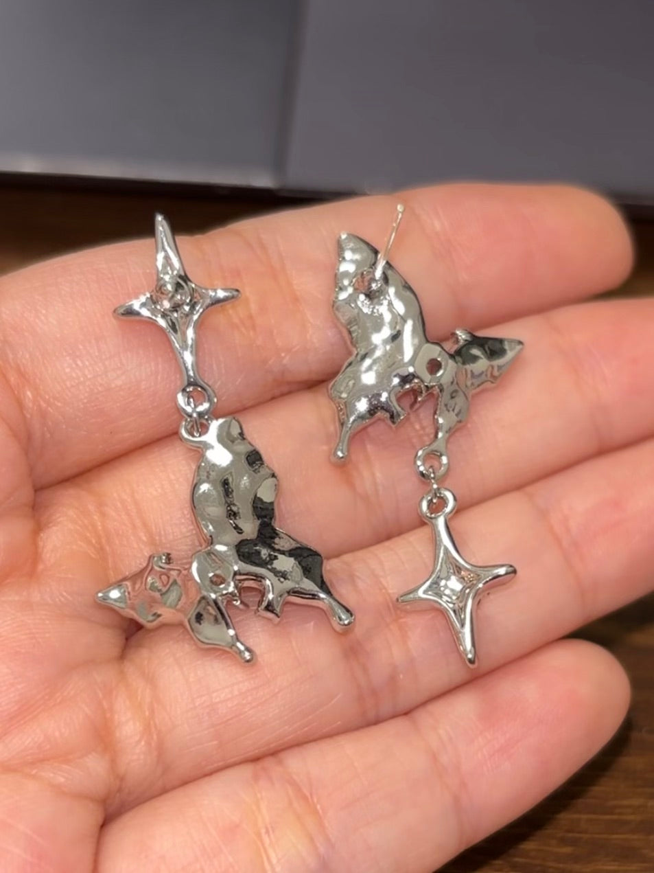 Blue Butterfly Star Asymmetrical Stud Earrings for Yelan
