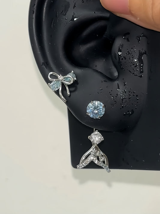 Sweet Rhinestone Bow & Mermaid Earrings for Vodyanitsa / Kokomi