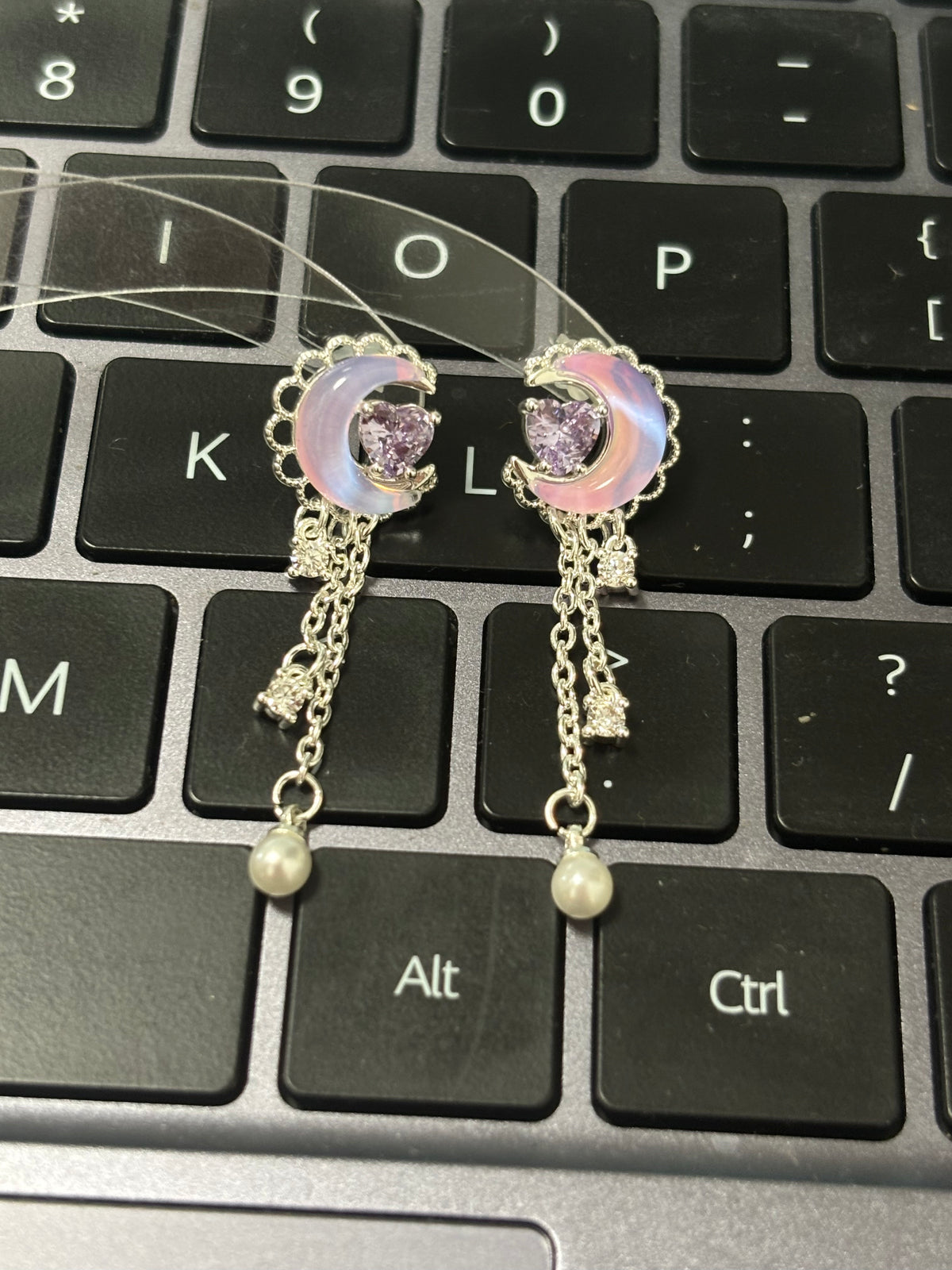 Sweet Purple Moon & Heart Tassel Stud Earring for Columbina