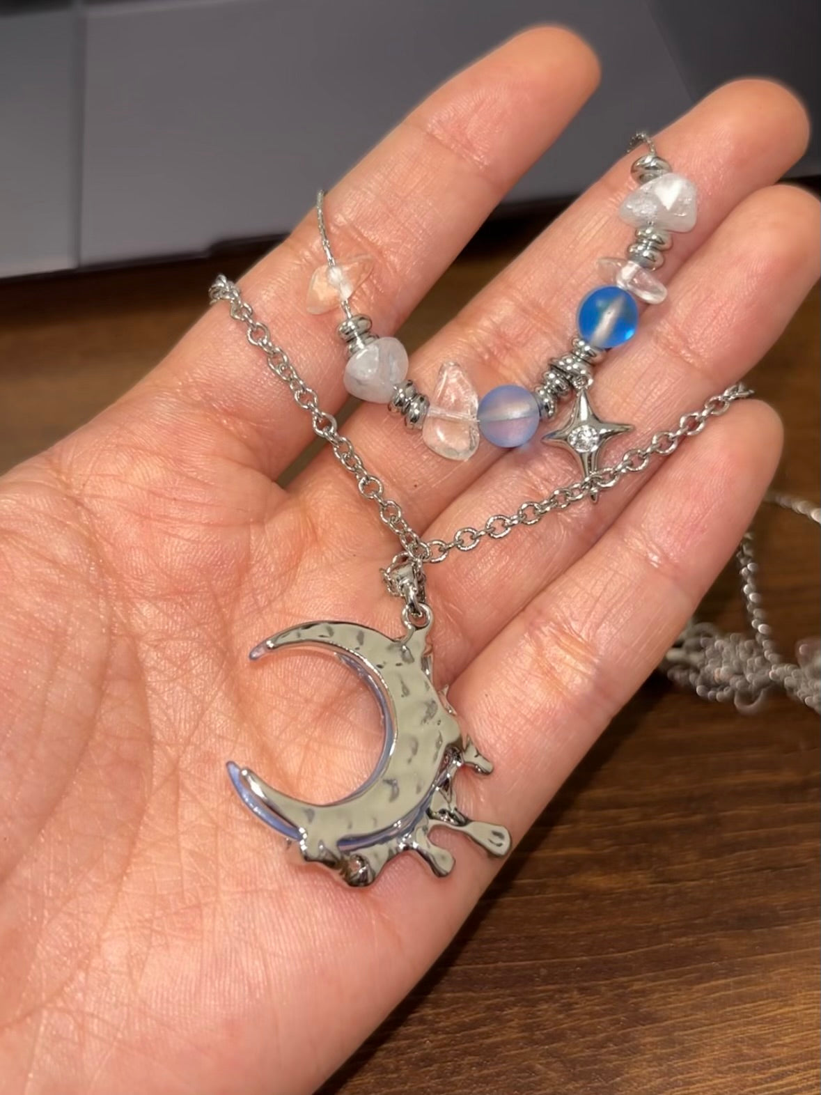 Y2K Blue Moon & Star Double Layer Necklace