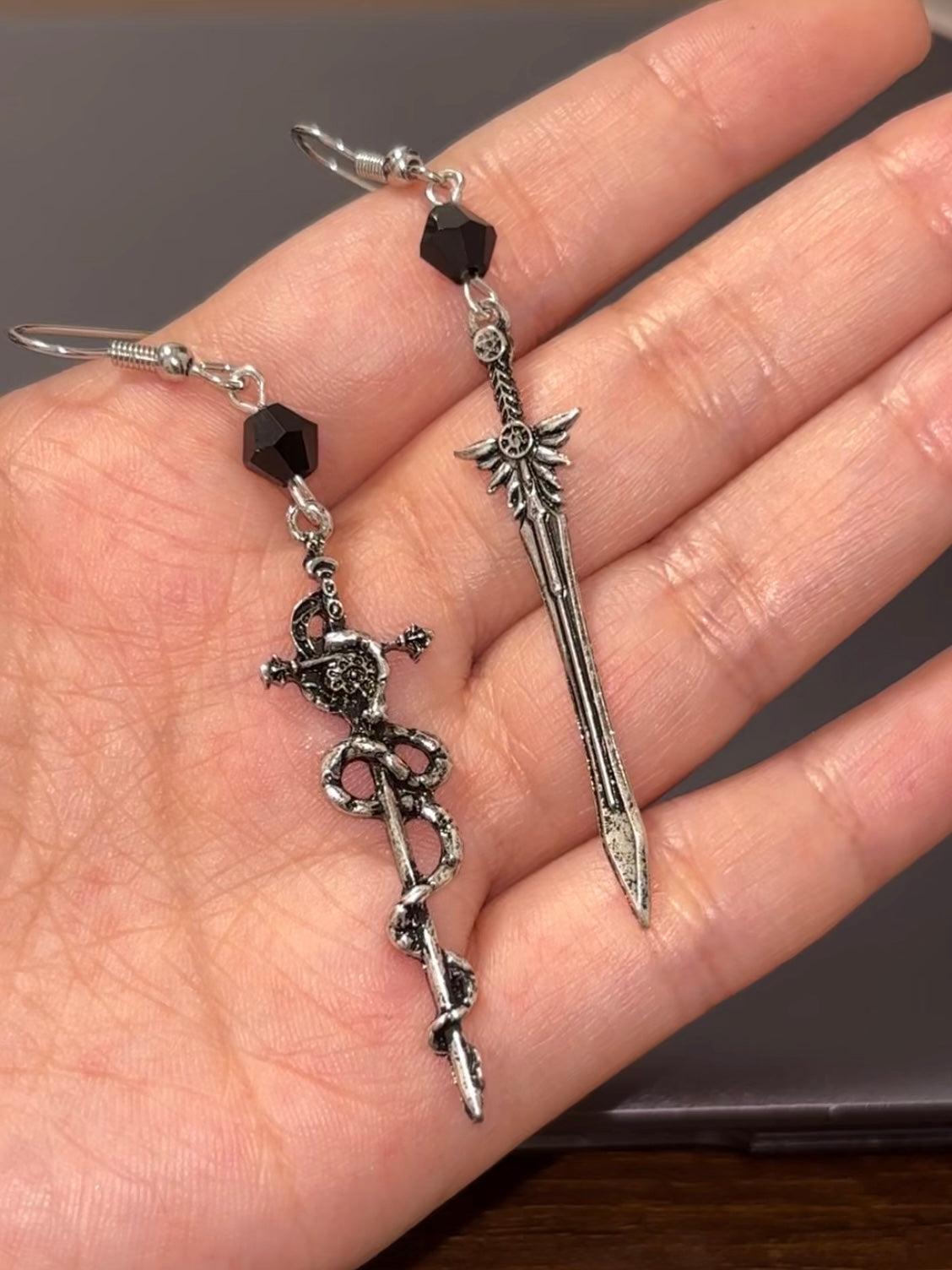 Gothic Snake & Sword Earring