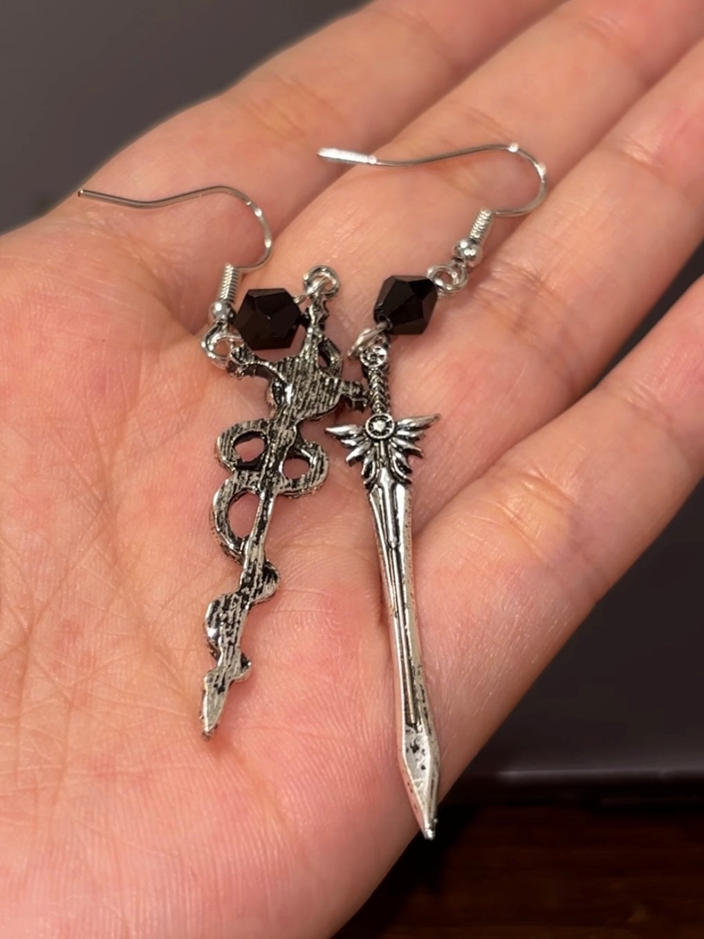 Gothic Snake & Sword Earring