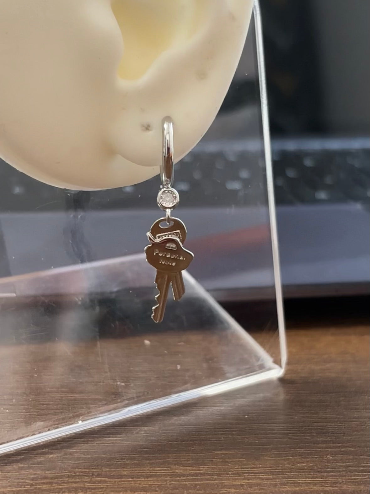 Designer Personal Note Key Hoop Earrings