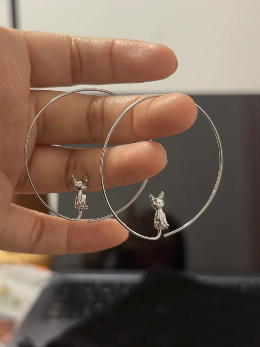 Designer Large Hoop Cat Earrings