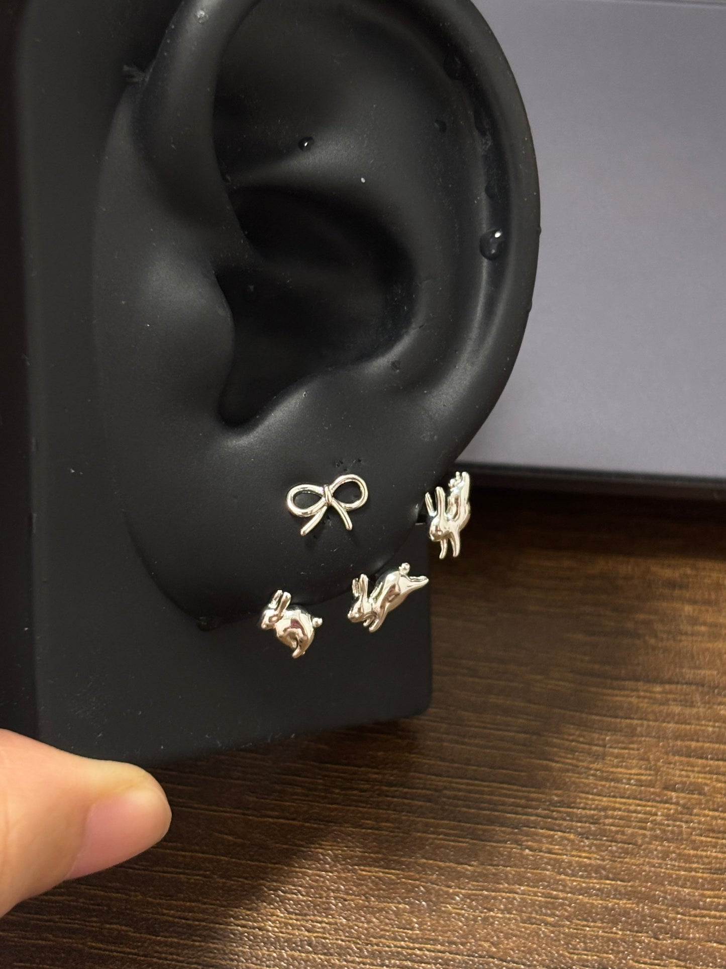 Sweet Bow & Running Rabbit Stud Earrings