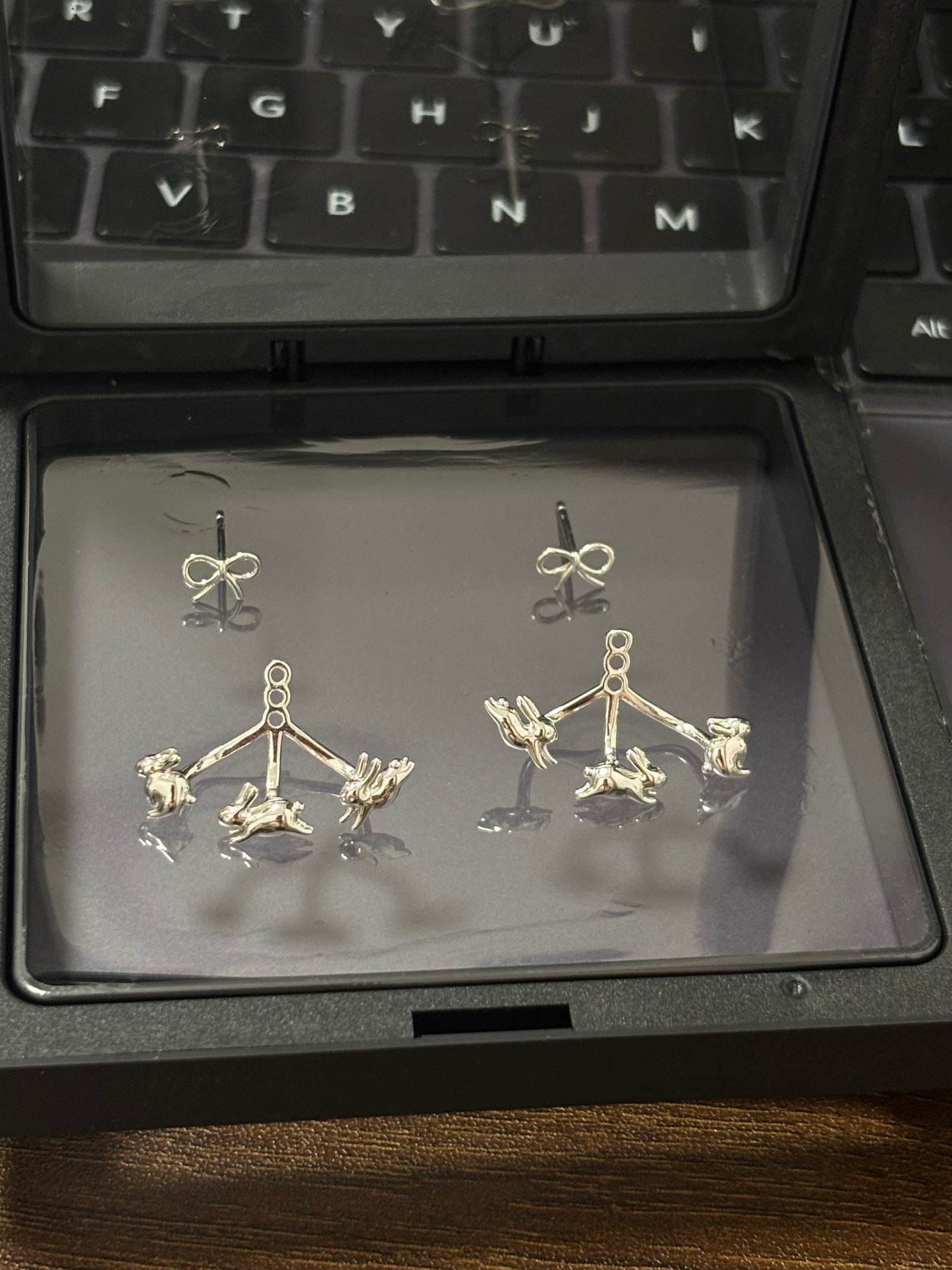 Sweet Bow & Running Rabbit Stud Earrings