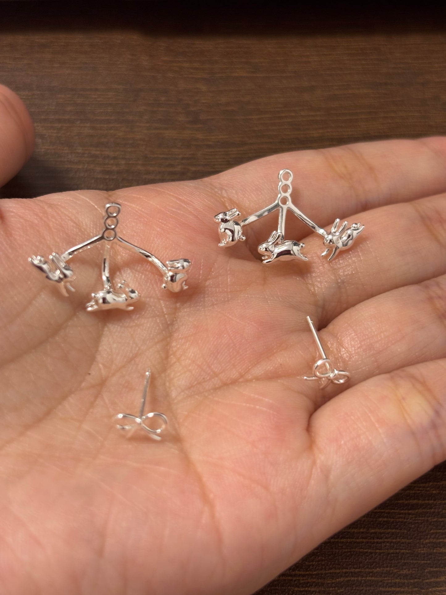 Sweet Bow & Running Rabbit Stud Earrings