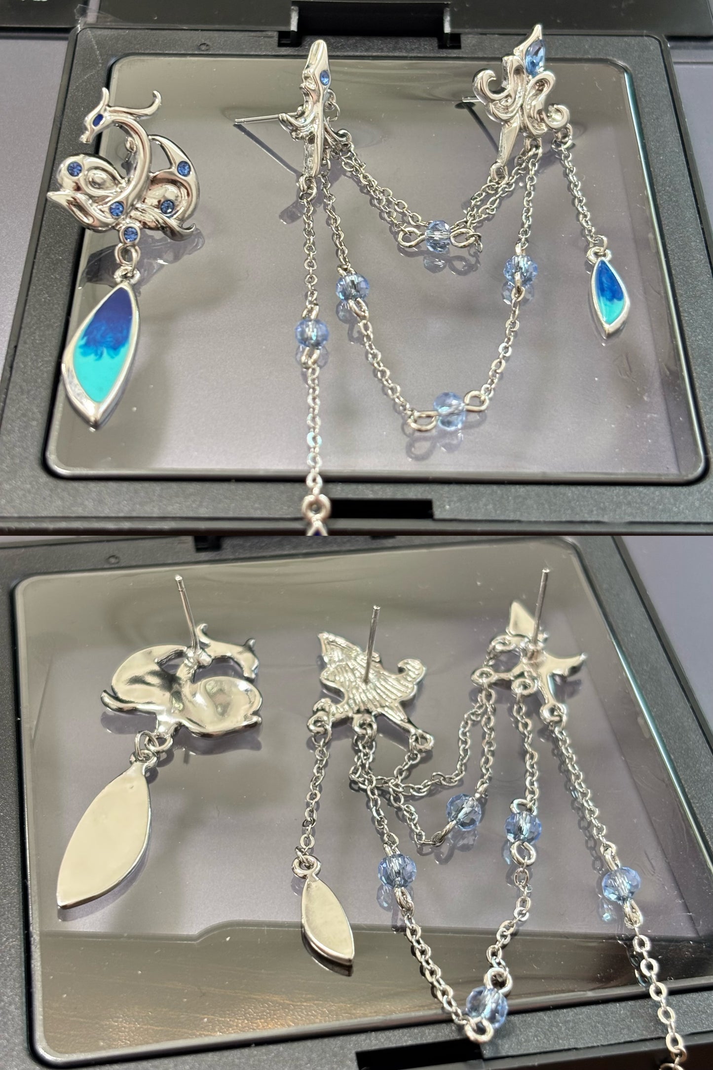 Neuvillette Genshin Impact Designer Blaue asymmetrische Ohrringe