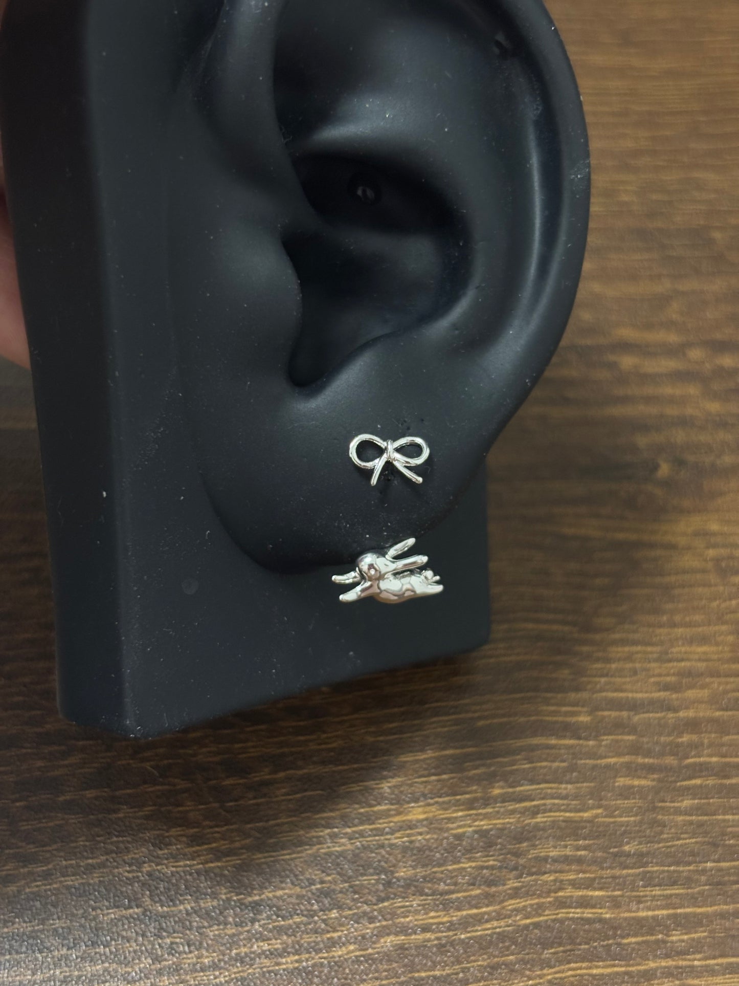 Sweet Bow & Running Rabbit Stud Earrings